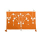 This 1 x 1.5 meter rug features a bold, orange background and a striking white geometric pattern that consists of interconnected diamond shapes, creating a visually engaging composition. The edges are adorned with fringed tassels made of the same material, contributing to the traditional and artisanal aesthetic.